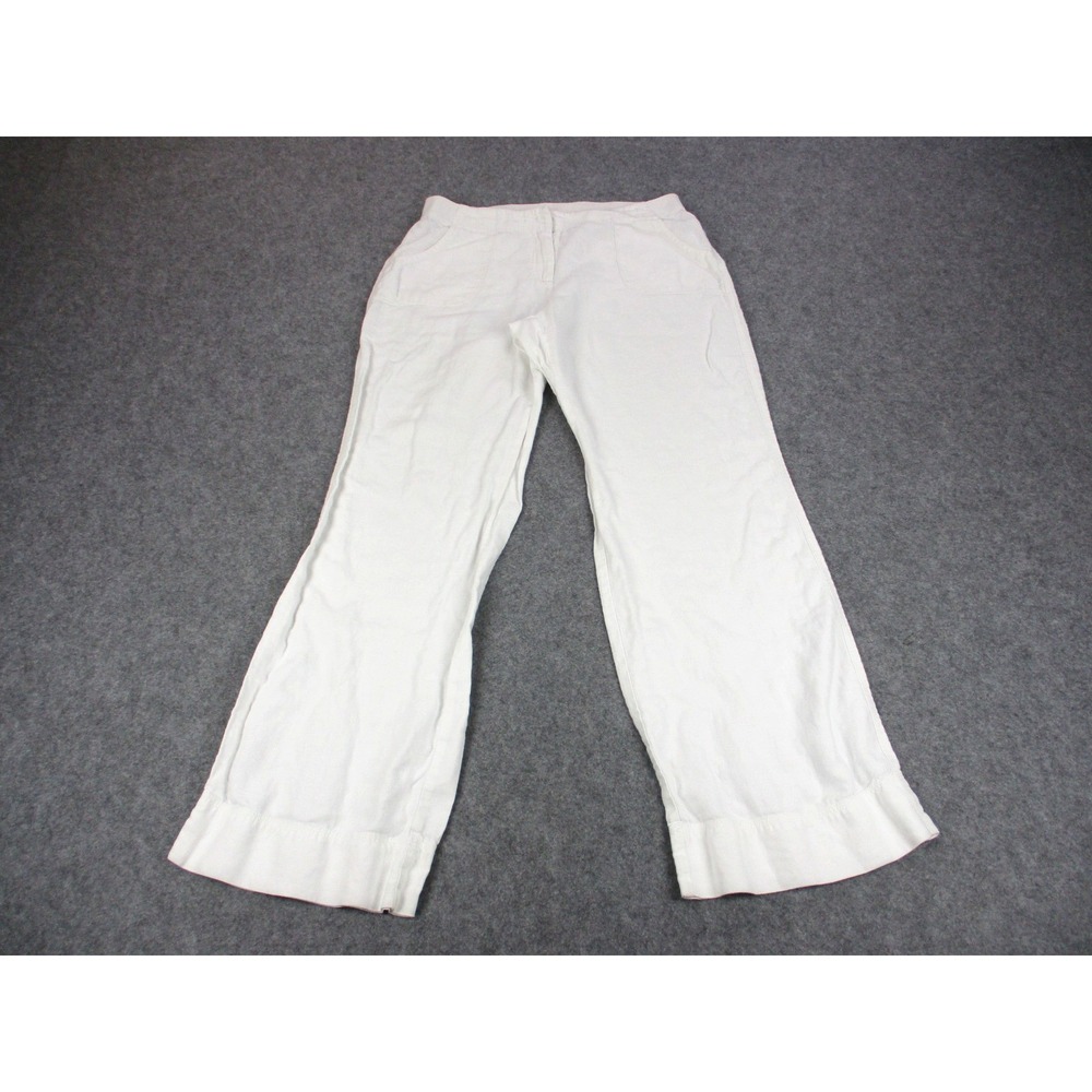J Jill Pants Womens Medium Tall White Linen Wide Leg Lightweight Relaxed 15731